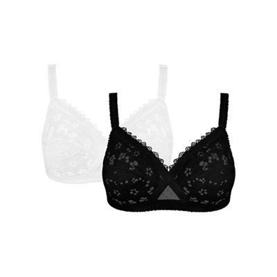 Playtex Pack of two black and white lace non wired bra